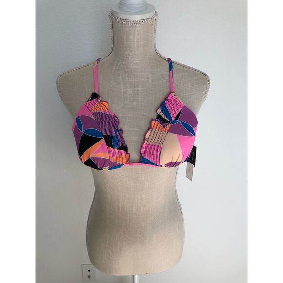Salt & Cove Smocked geo Pattern Bikini Top- M - Picture 2 of 4